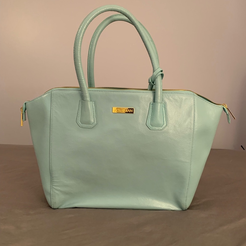Joy & Iman Robin’s Egg Blue Leather Satchel Purse Gem